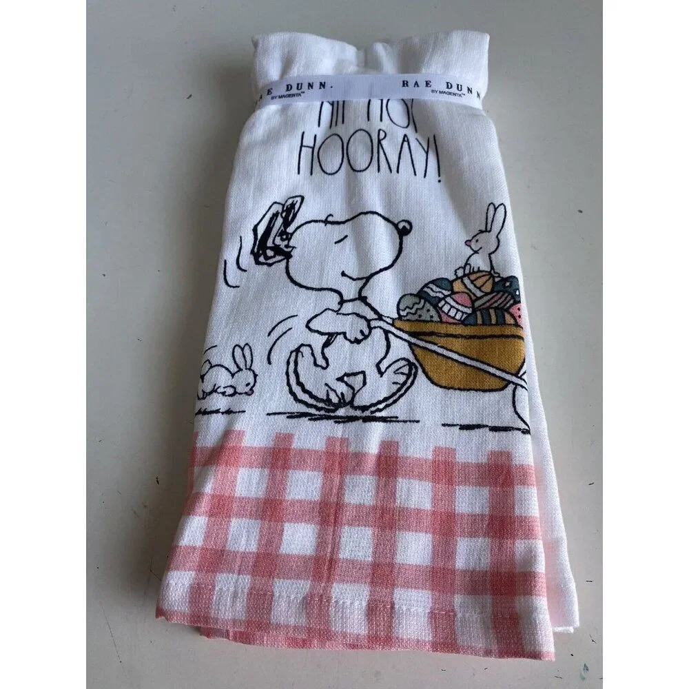 2 Pack Rae Dunn Peanuts Snoopy Kitchen Towels Easter Bunny Eggs‎ Hip Hop Hooray
